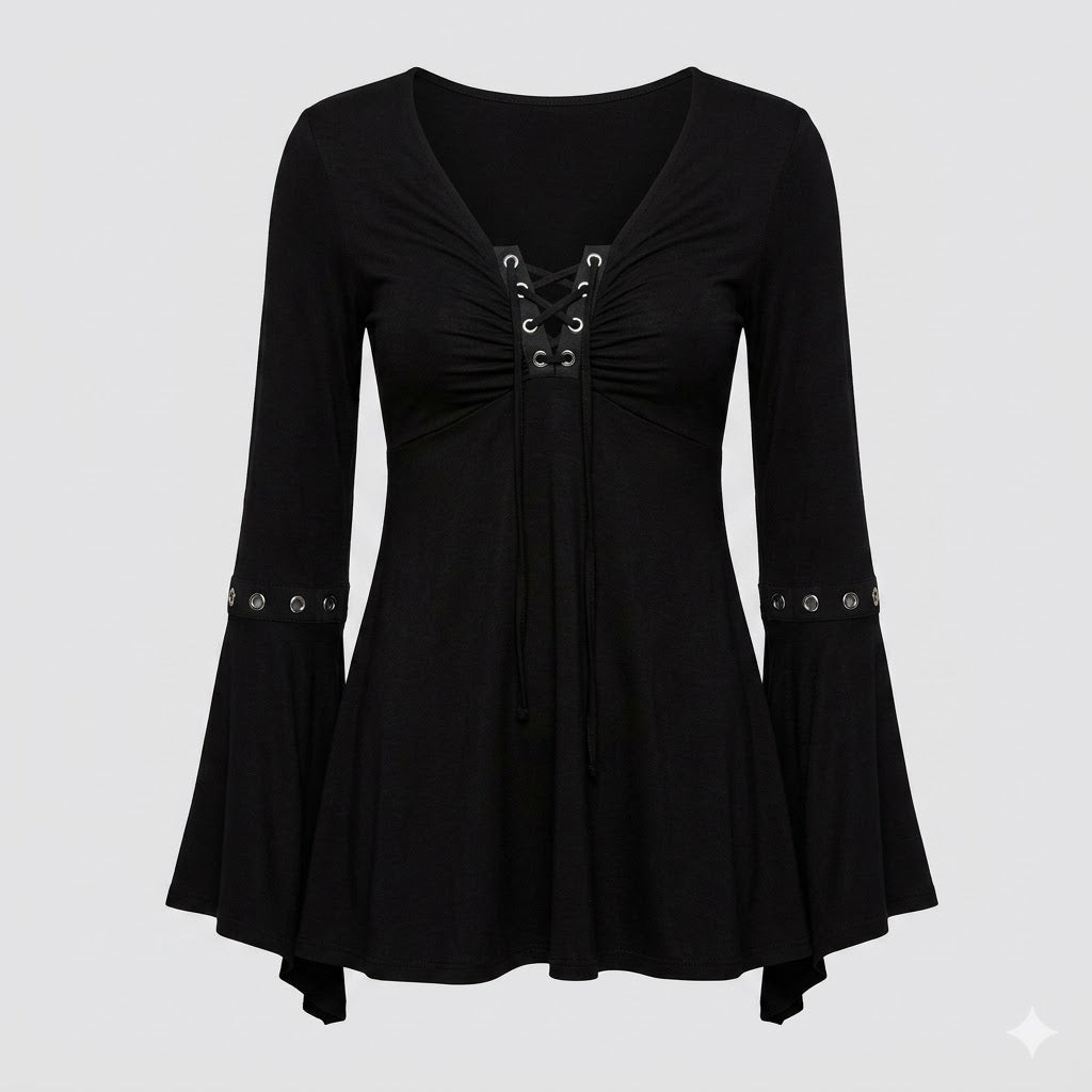 Lace-Up Flare Sleeve Blouse For Women
