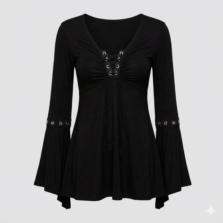 Lace-Up Flare Sleeve Blouse For Women