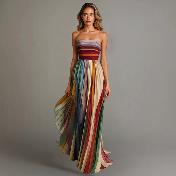 Fall Wedding Guest Pleated Maxi Dress Strapless
