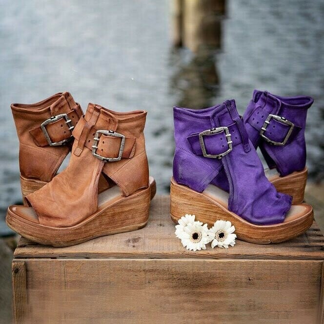 Wedge Sandals with Buckle in Boho Style