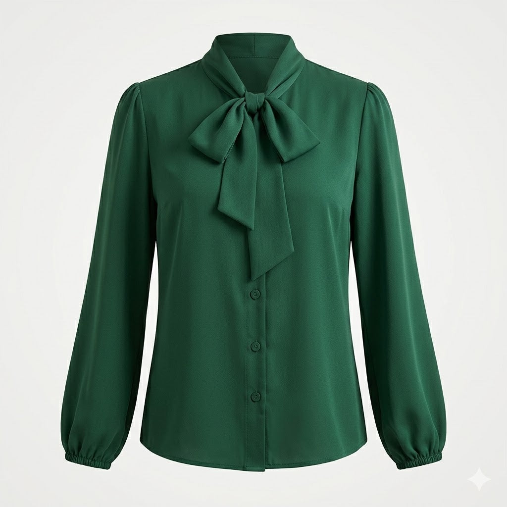 Elegant Tie-Neck Blouse with Satin Finish For Women