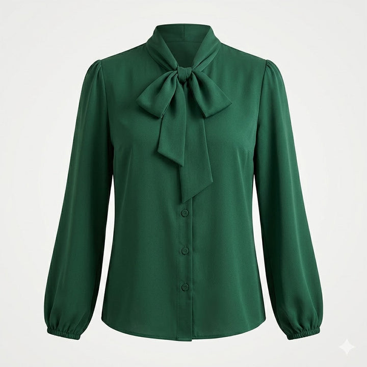 Elegant Tie-Neck Blouse with Satin Finish For Women