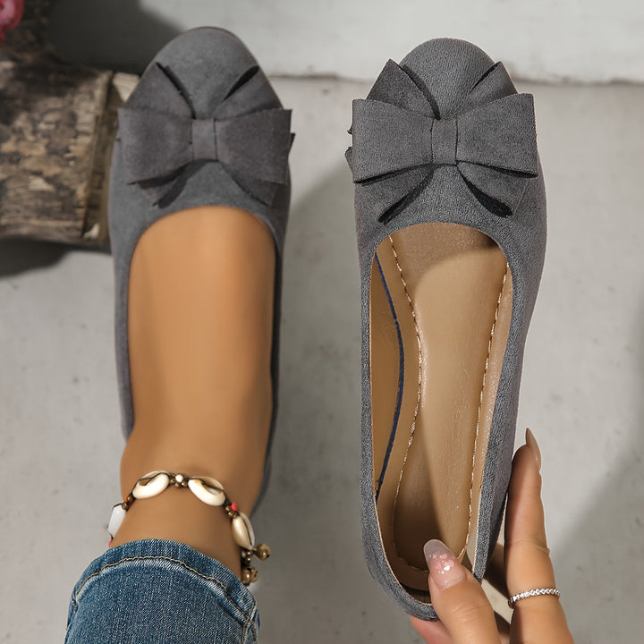 Women's Wedge Ballet Flats Bow Detail Suede Slip On Shoes