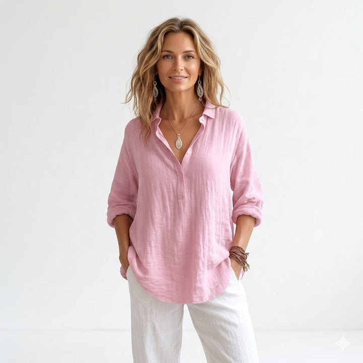 Blush Linen Relaxed Shirt with Effortless Elegance For Women