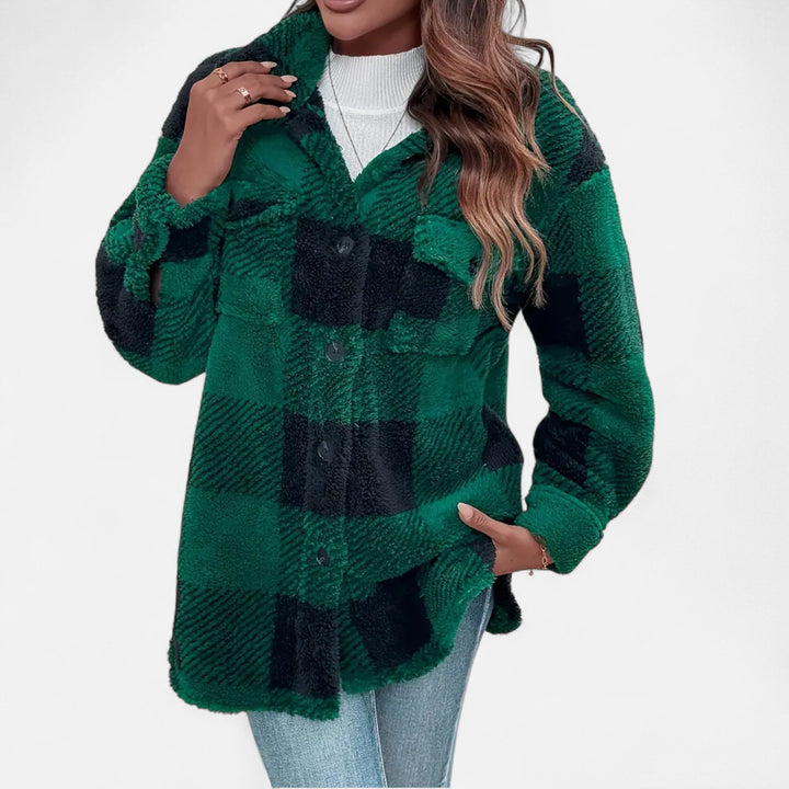 Plush Checkered Sherpa Jacket For Women