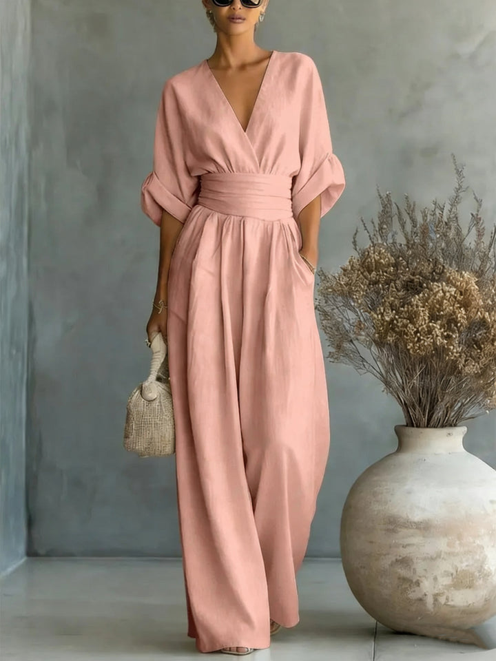 Wide-Leg Linen Jumpsuit For Women