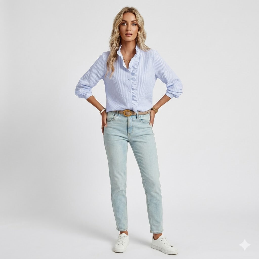 Soft Ruffle Detail Blouse with Elegant Textured Finish For Women