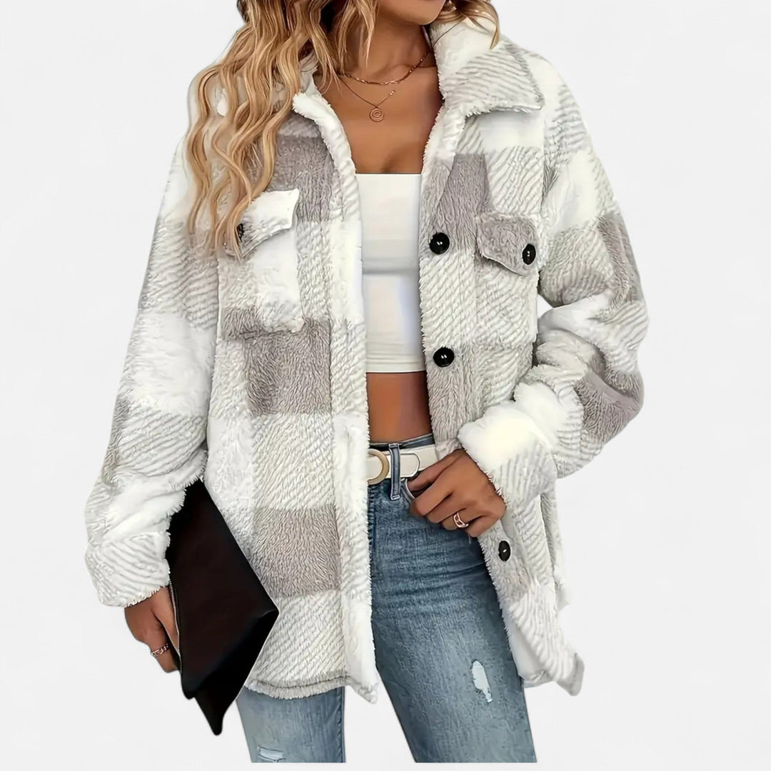 Plush Checkered Sherpa Jacket For Women