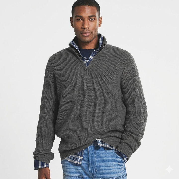Ribbed Knit Half-Zip Sweater For Men
