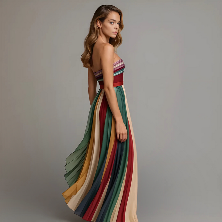 Fall Wedding Guest Pleated Maxi Dress Strapless