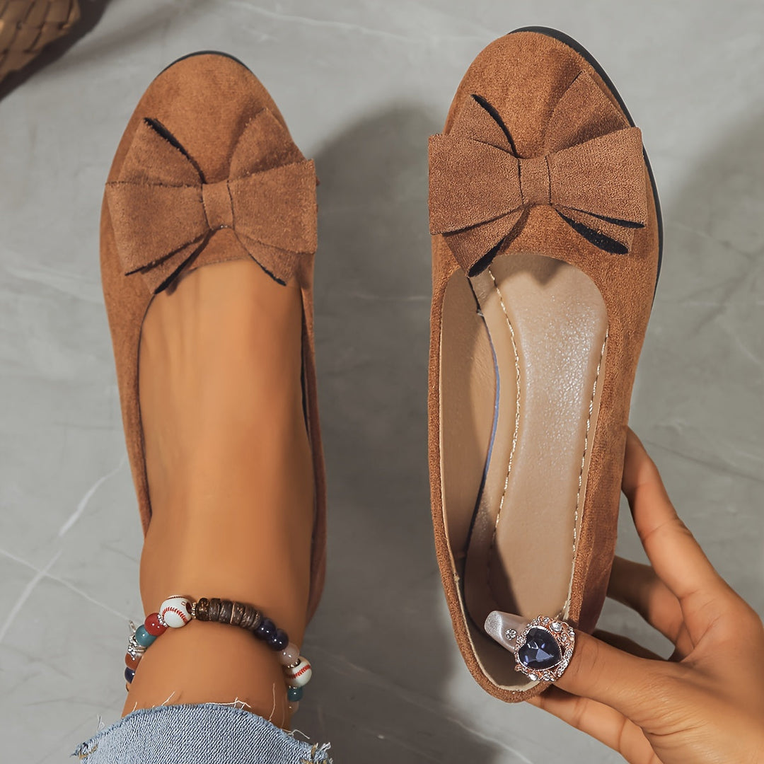 Women's Wedge Ballet Flats Bow Detail Suede Slip On Shoes