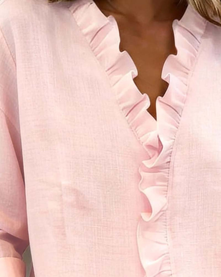 Women's Ruffle V-Neck Long Sleeve Blouse Spring Top