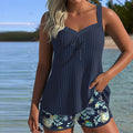 Women's Tummy Control Striped Tankini