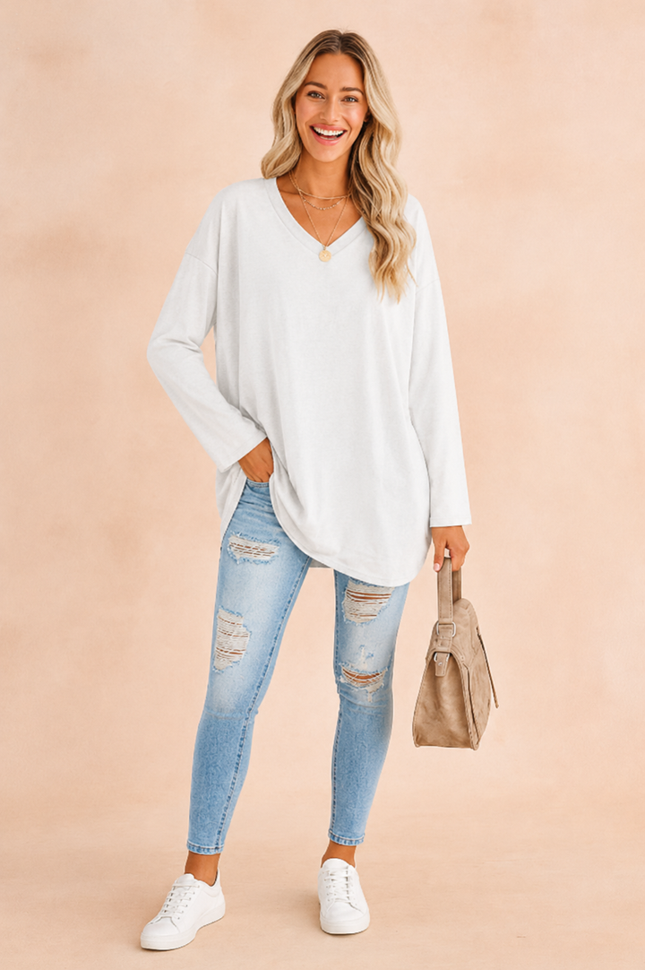 Relaxed Long Sleeve Tunic Top For Women