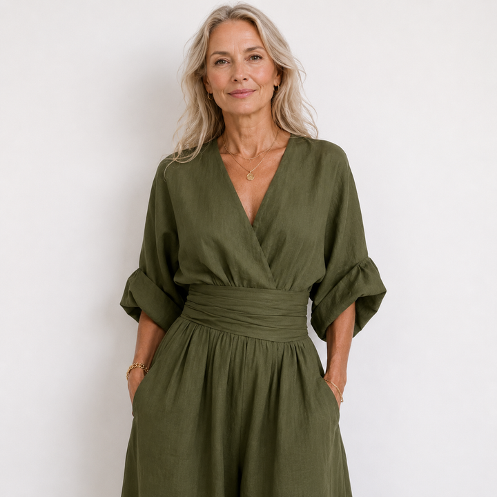 Wide-Leg Linen Jumpsuit For Women