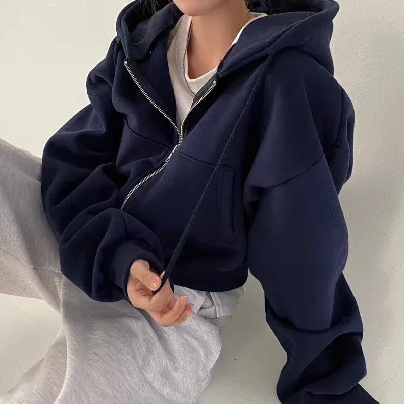 Cropped Zip-Up Hoodie For Women