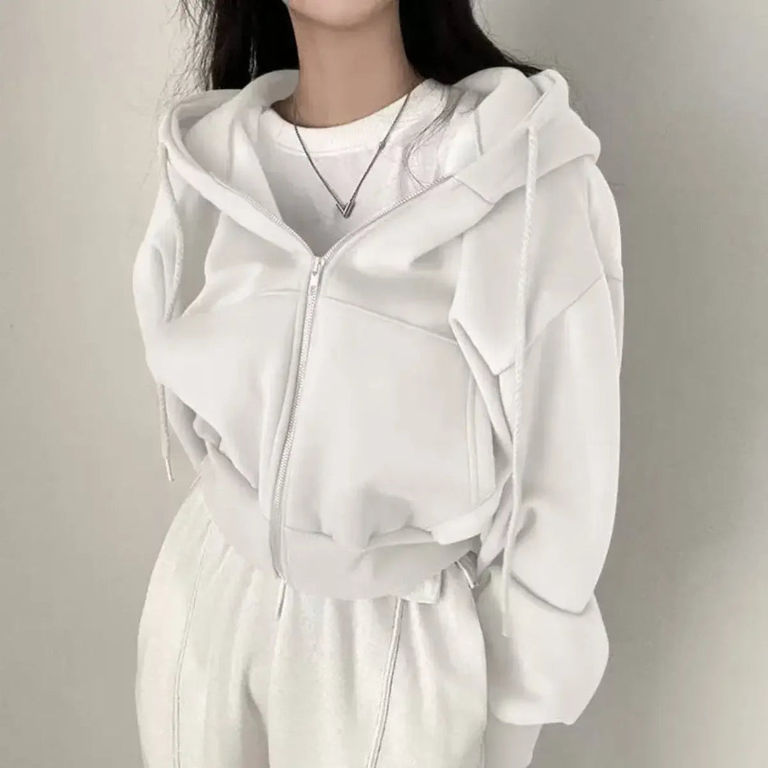 Cropped Zip-Up Hoodie For Women
