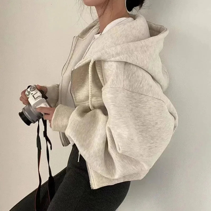 Cropped Zip-Up Hoodie For Women