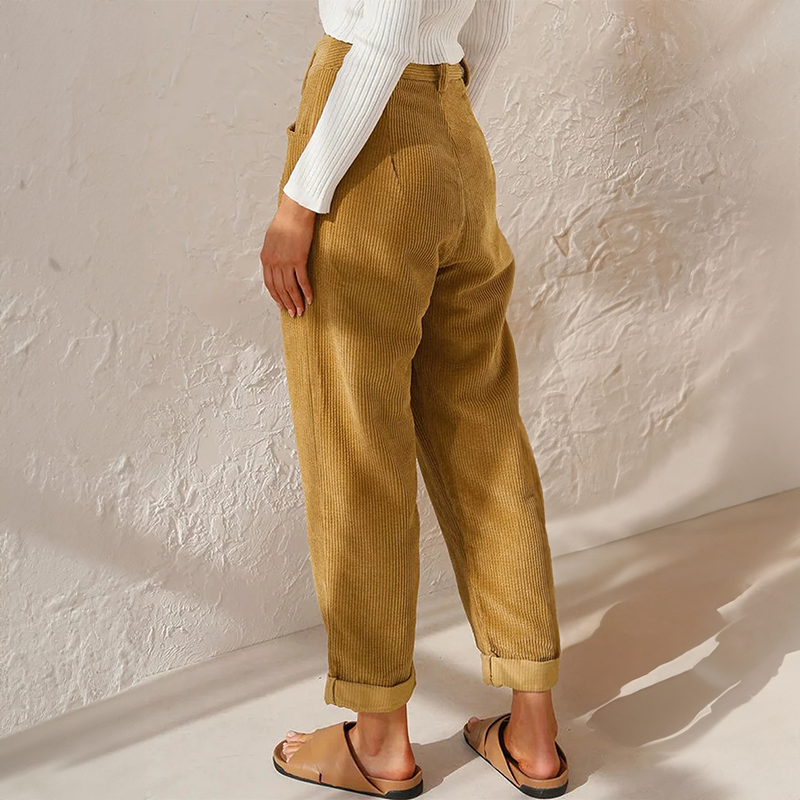 Women's High Waist Corduroy Trousers Relaxed Tapered Leg Pants
