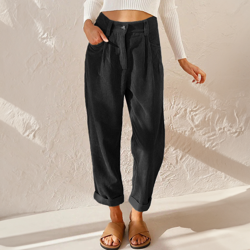 Women's High Waist Corduroy Trousers Relaxed Tapered Leg Pants