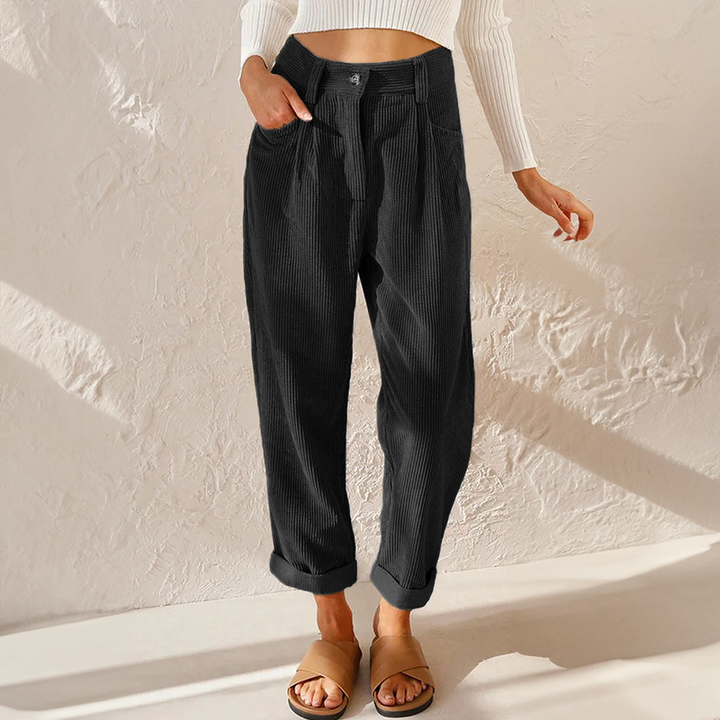 Women's High Waist Corduroy Trousers Relaxed Tapered Leg Pants