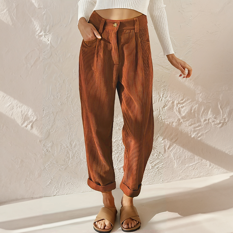 Women's High Waist Corduroy Trousers Relaxed Tapered Leg Pants
