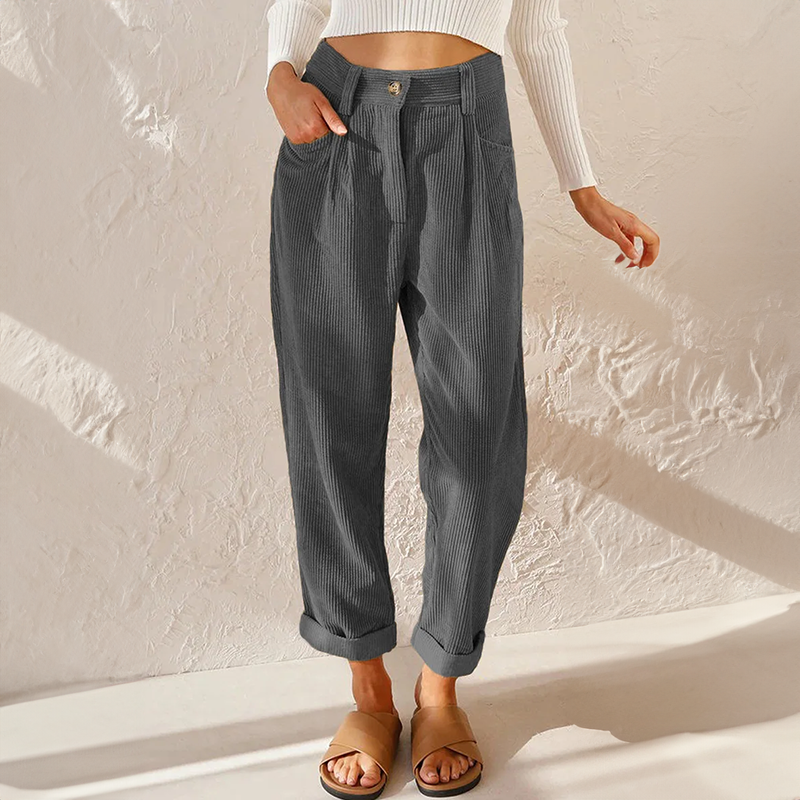 Women's High Waist Corduroy Trousers Relaxed Tapered Leg Pants