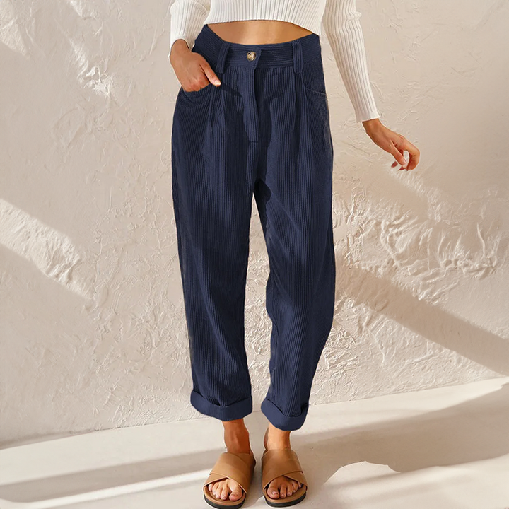 Women's High Waist Corduroy Trousers Relaxed Tapered Leg Pants