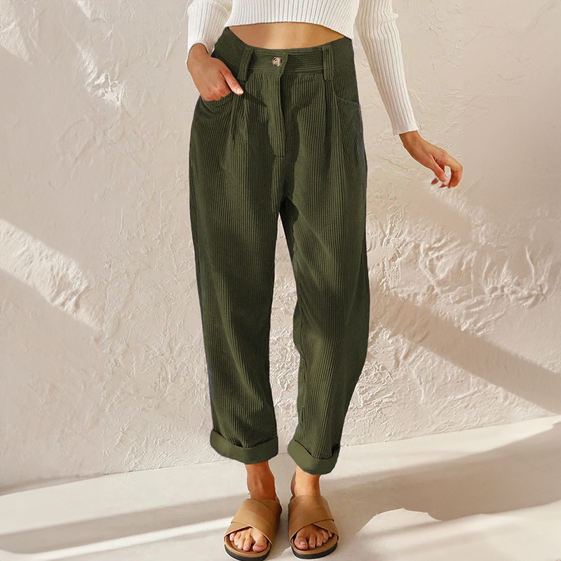 Women's High Waist Corduroy Trousers Relaxed Tapered Leg Pants