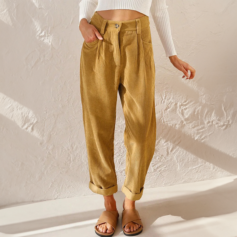 Women's High Waist Corduroy Trousers Relaxed Tapered Leg Pants