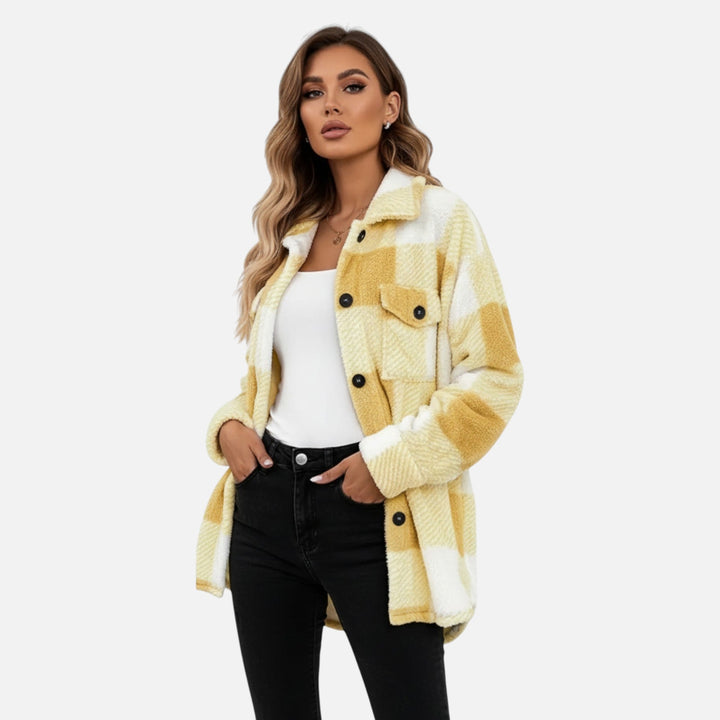 Plush Checkered Sherpa Jacket For Women