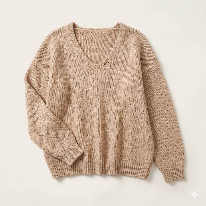 Relaxed V-Neck Knit Jumper With Soft Drape For Women
