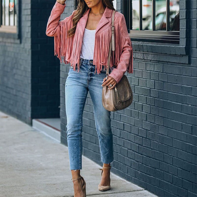 Fringe Leather Jacket For Women