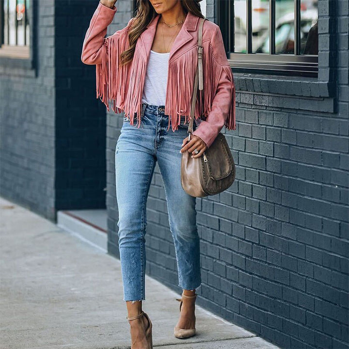Fringe Leather Jacket For Women