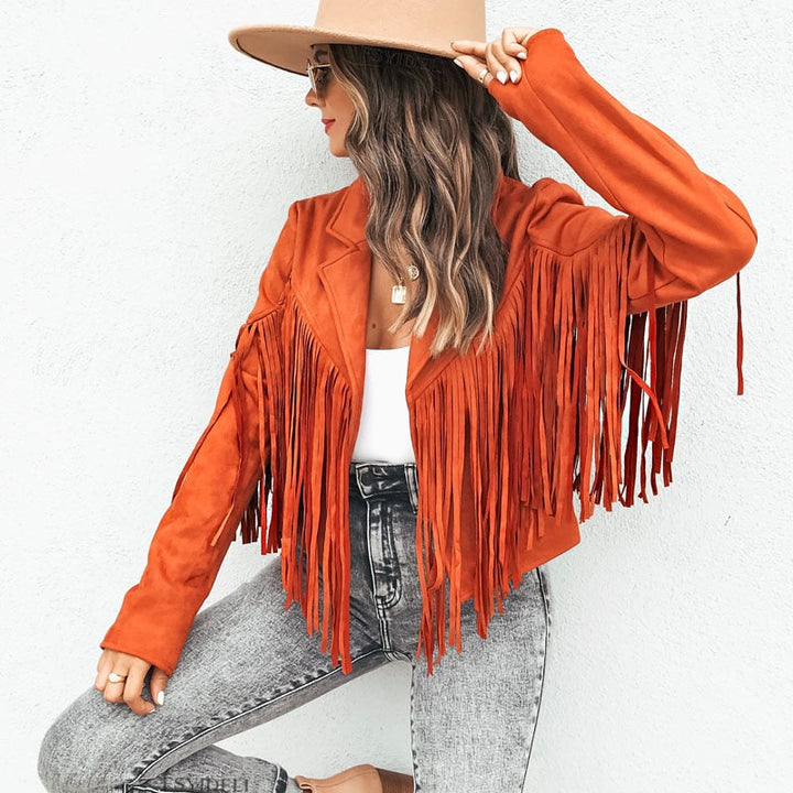 Fringe Leather Jacket For Women