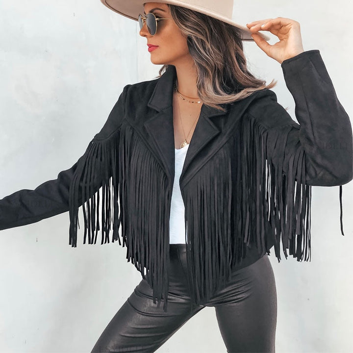 Fringe Leather Jacket For Women