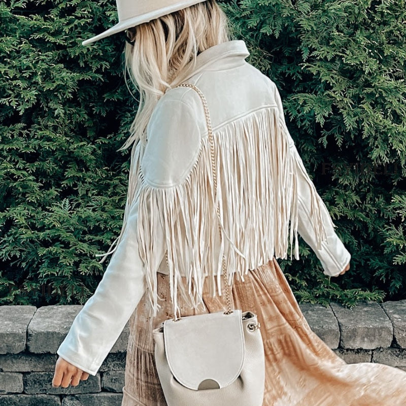Fringe Leather Jacket For Women