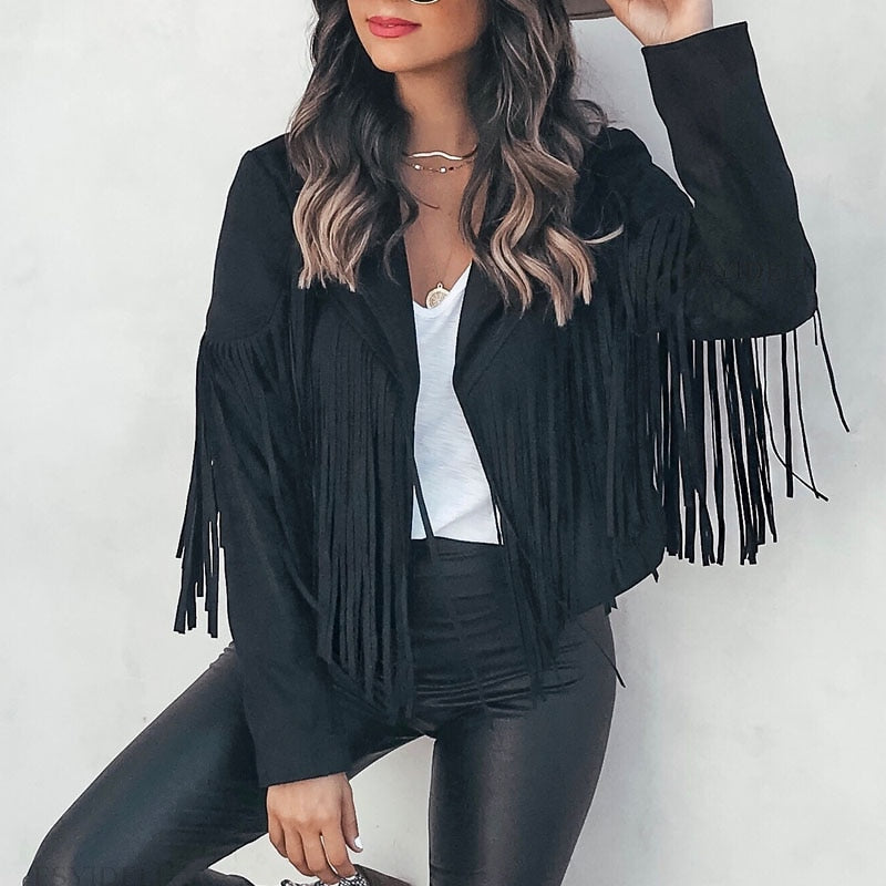 Fringe Leather Jacket For Women
