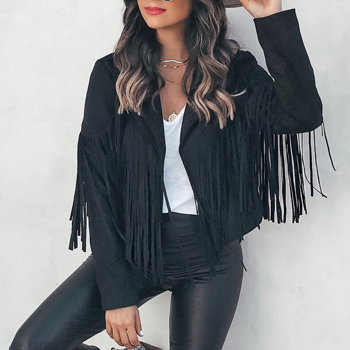 Fringe Leather Jacket For Women