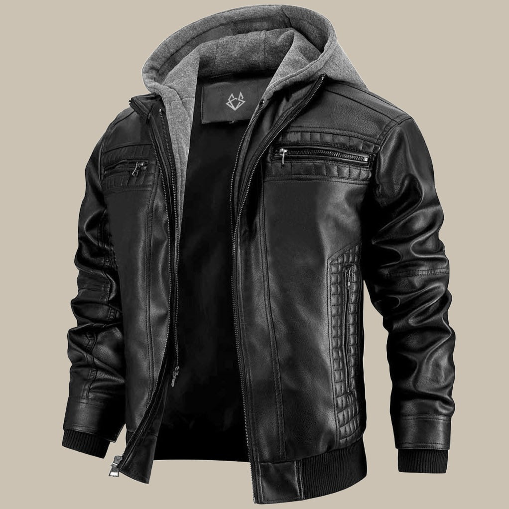 Premium Hooded Leather Jacket For Men