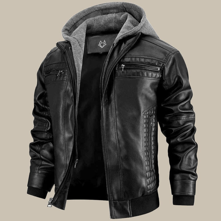 Premium Hooded Leather Jacket For Men
