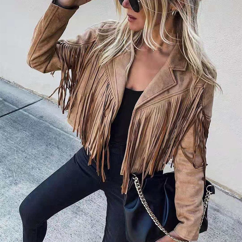 Fringe Leather Jacket For Women