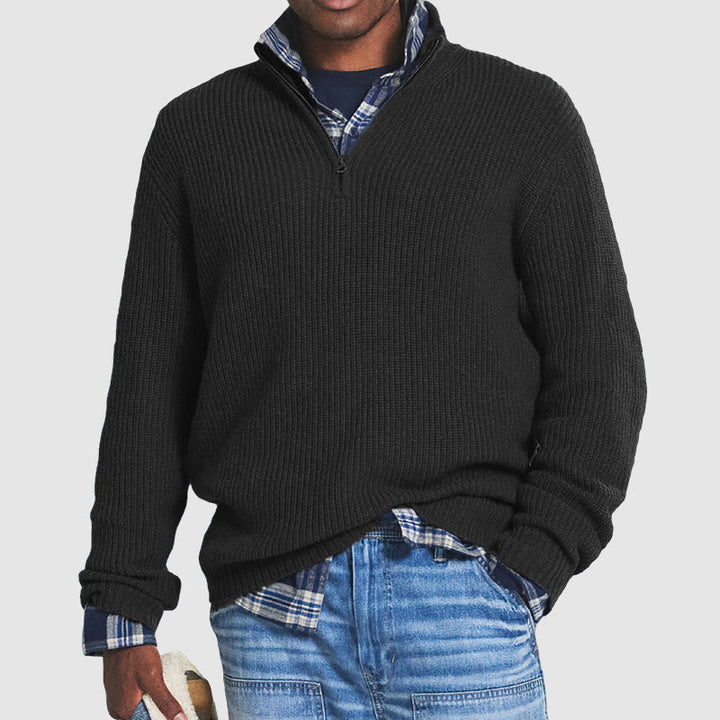 Ribbed Knit Half-Zip Sweater For Men