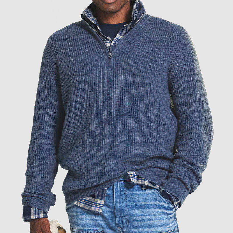 Ribbed Knit Half-Zip Sweater For Men