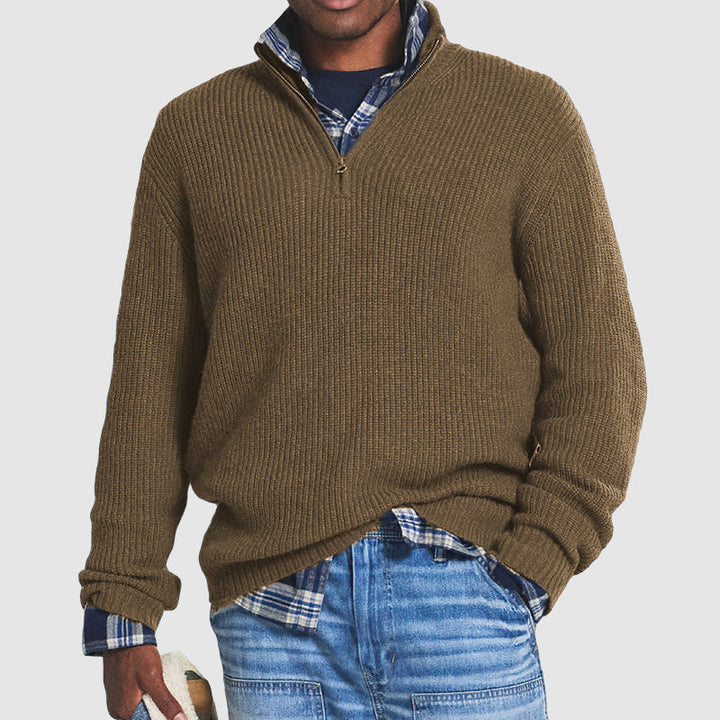Ribbed Knit Half-Zip Sweater For Men