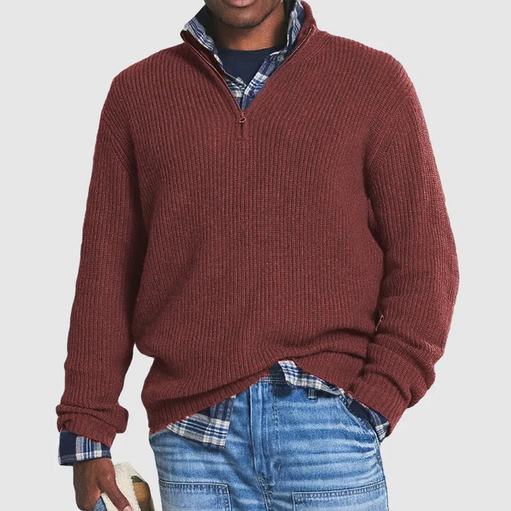 Ribbed Knit Half-Zip Sweater For Men