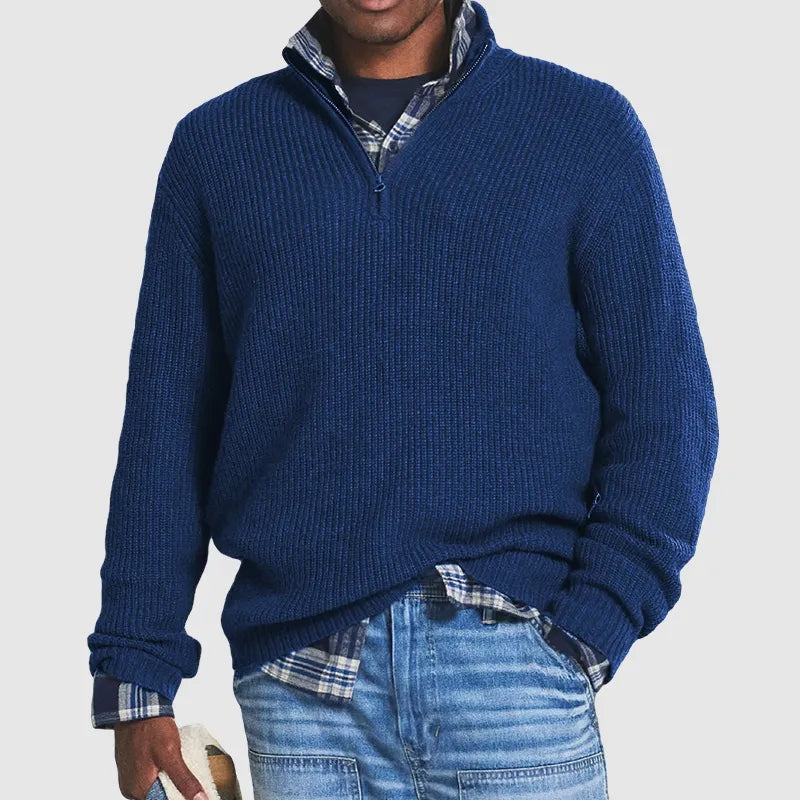 Ribbed Knit Half-Zip Sweater For Men