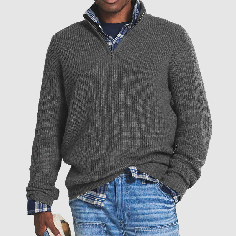 Ribbed Knit Half-Zip Sweater For Men