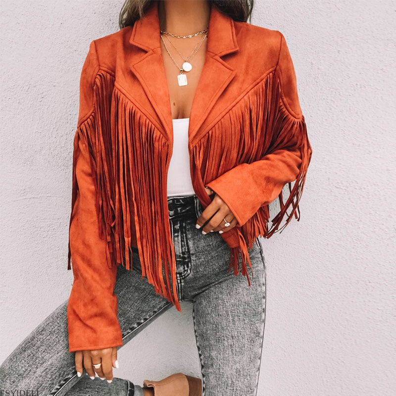 Fringe Leather Jacket For Women