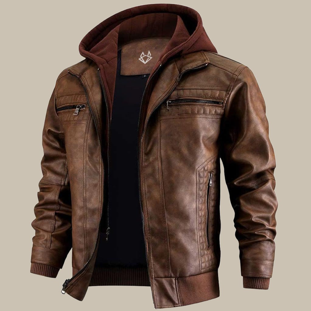 Premium Hooded Leather Jacket For Men